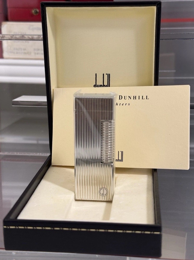 Vintage Dunhill Rollagas Silver Plated Vertical Line Lighter Sealed NOS
