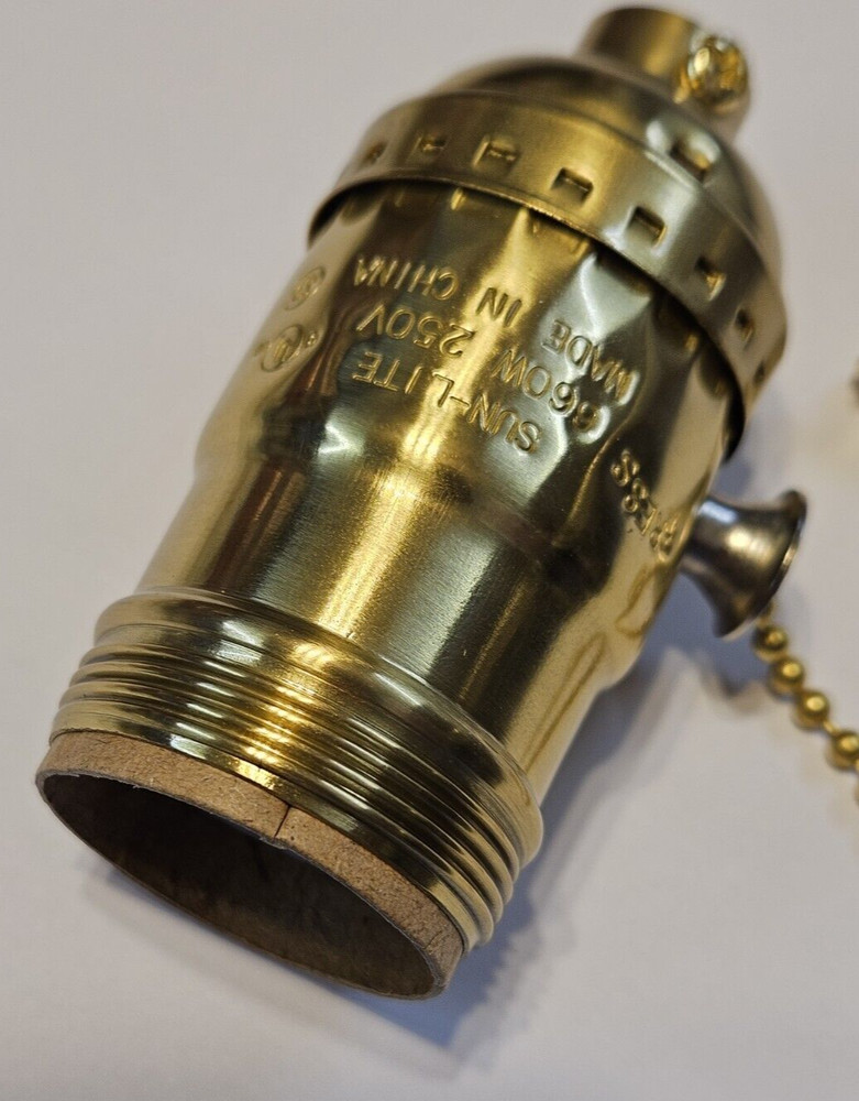 Solid Brass Pull Chain Industrial Style Lamp Socket With Uno Threads 48285JB
