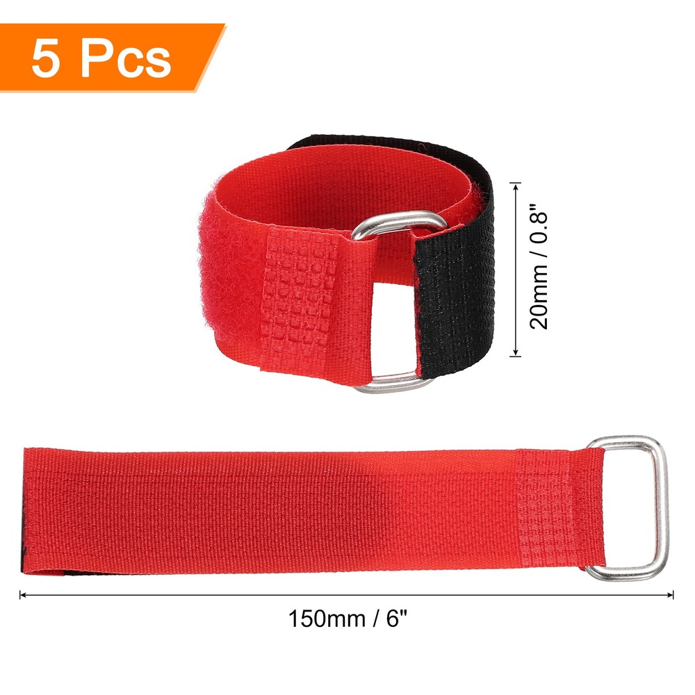 5Pcs Battery Tie Down Straps 0.8x6" Red Nylon Hold Down Hook Loop Straps