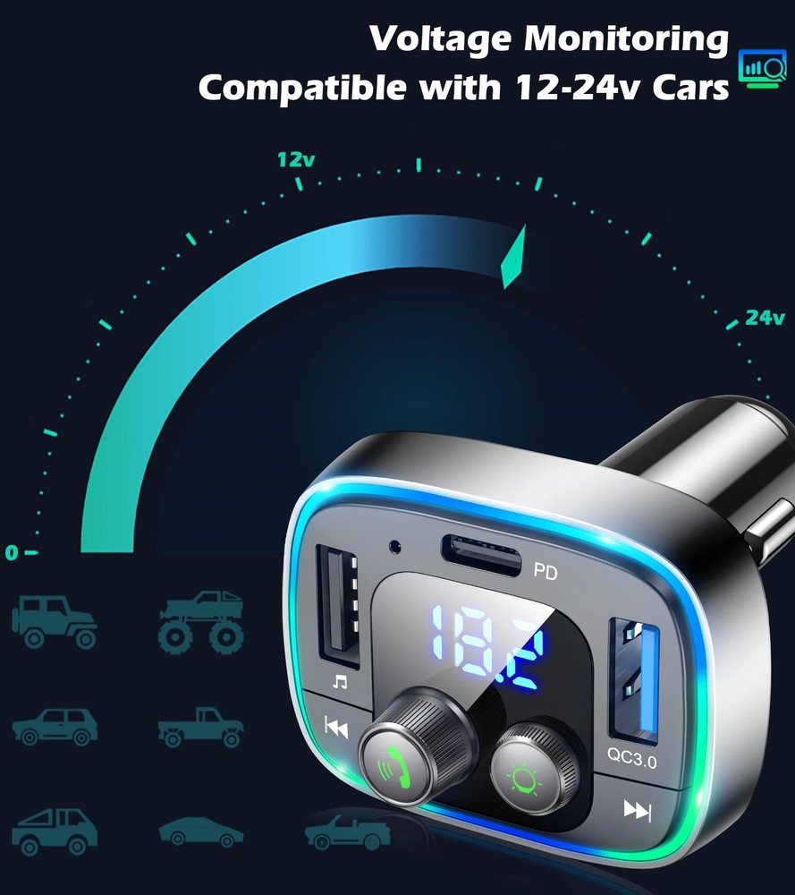 USB C Bluetooth Car Adapter, AUX Wireless FM Radio Transmitter, Hands-Free Ca...
