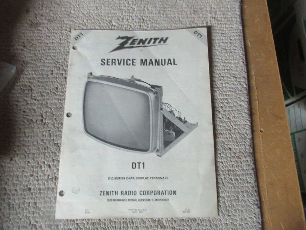 ZENITH DT1 montior  arcade video game manual