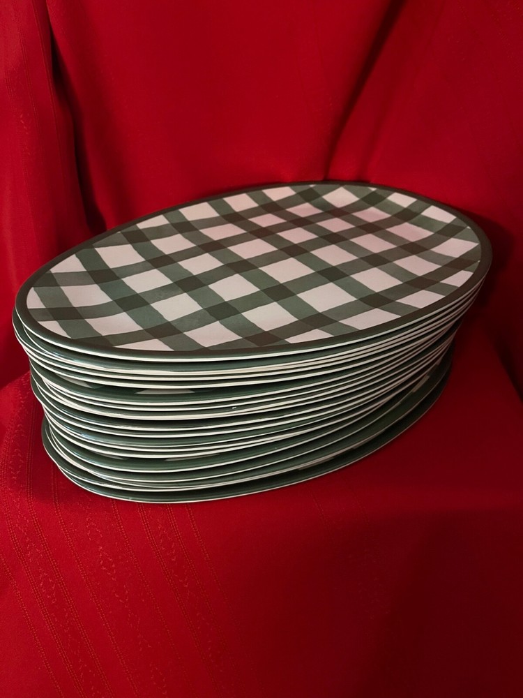 Target Easter Egg Plate Melamine Bullseye Green White Checked Gingham 13" 2024