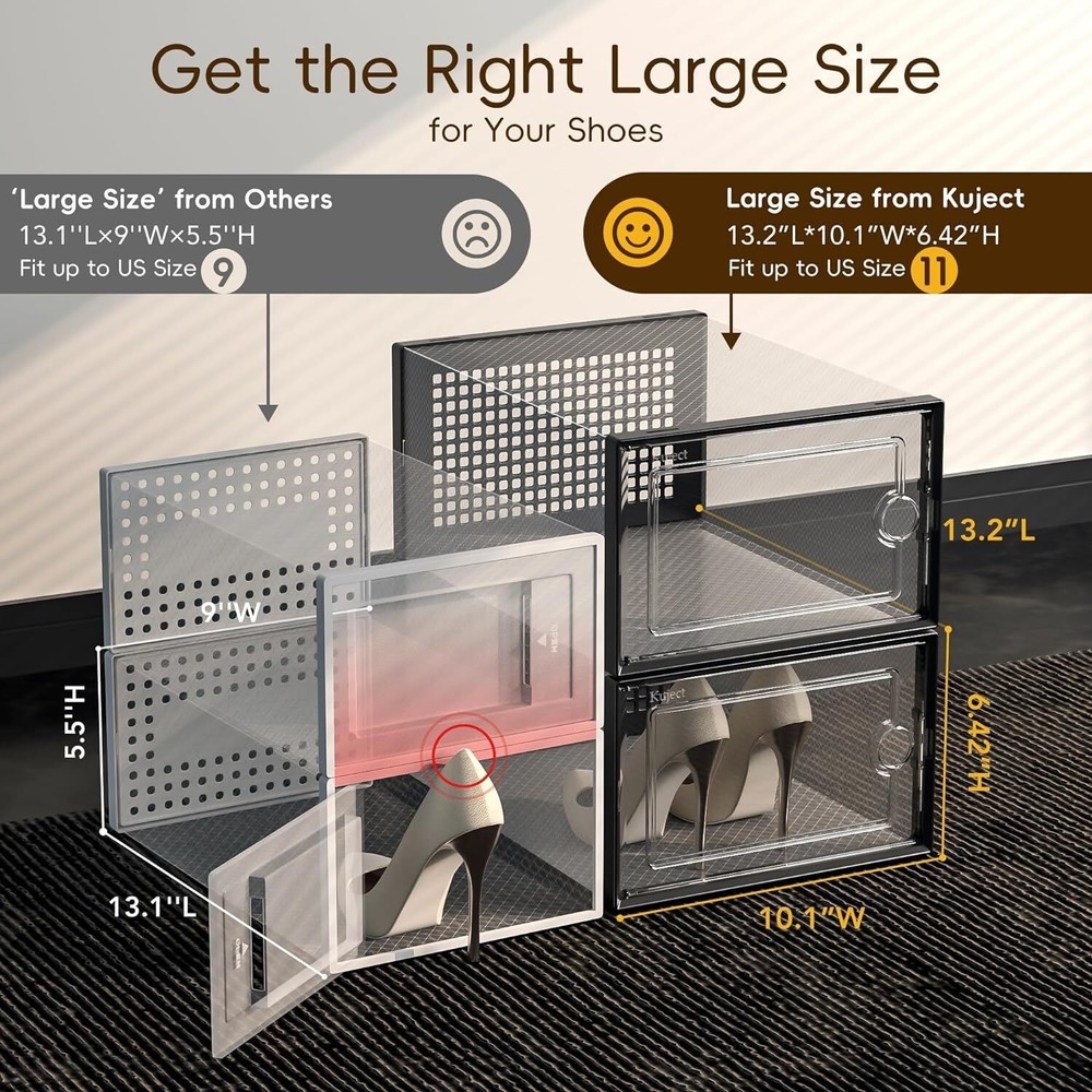 12 Pack Shoe Storage Box Organizer Clear Plastic Stackable Sneaker Container US