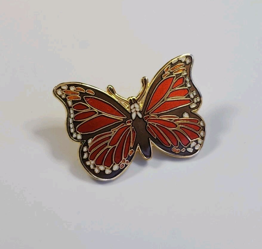 Butterfly Lapel Pin Orange & Brown Nice Enamel