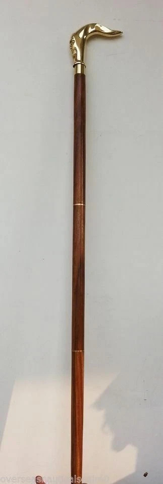 Victorian Face Handle Walking Stick Cane Solid Brass Handle Wooden Stick Style