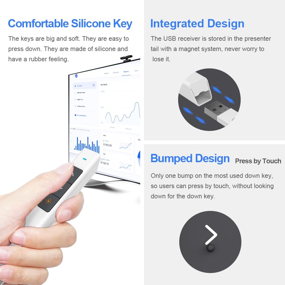 N26 Wireless Presentation Clicker White Remote PowerPoint Presenter Pointer