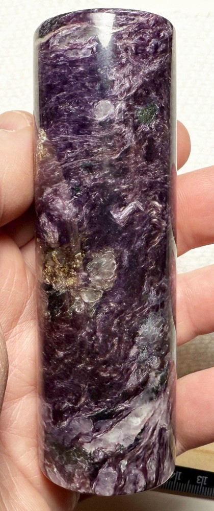 Charoite 4" CORE DRILLED polished harmonizer cylinder BEAUTIFUL #7