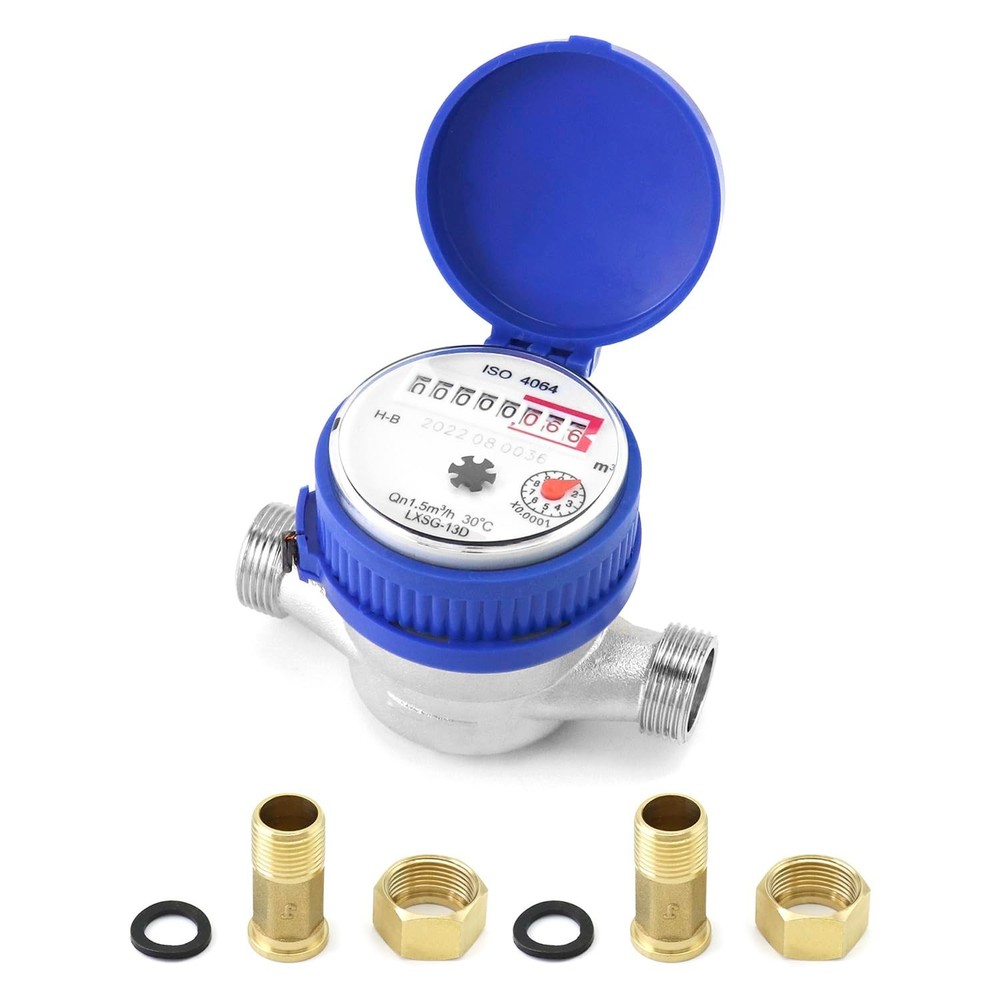 Water Meter 2 Pack, Cold Water Flow Meter with Pulse Output, 1/2" BSPT Thread...