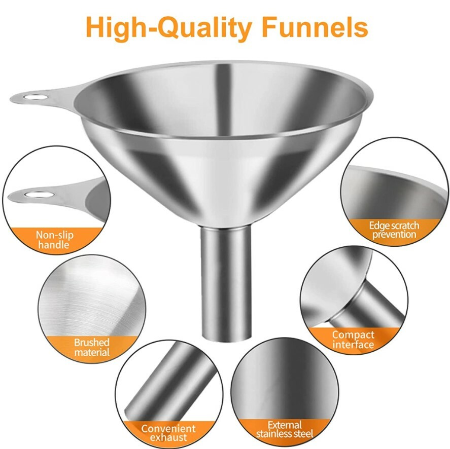 6 Pcs Stainless Steel Mini Funnels for Kitchen Use Large Tiny Small Funnel Set 3