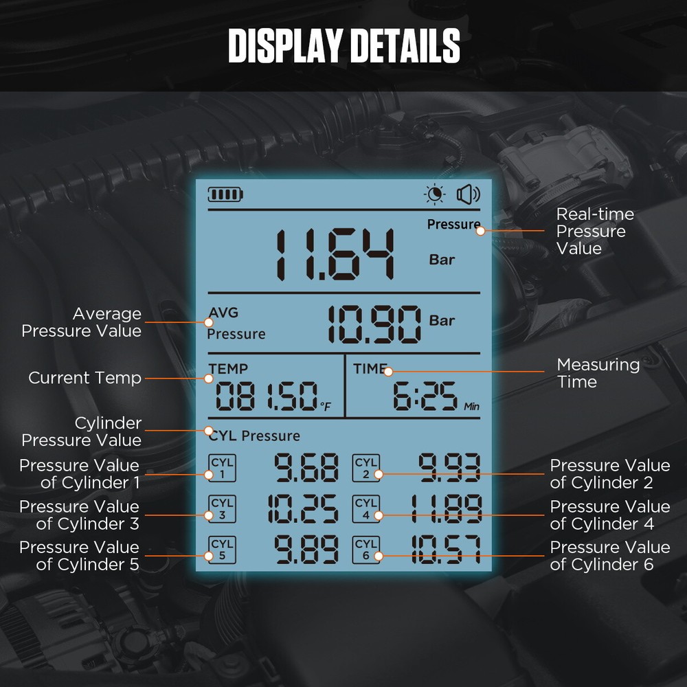 Gasoline Engine Cylinder Pressure Tester Digital Engine Compression Gauge Tester