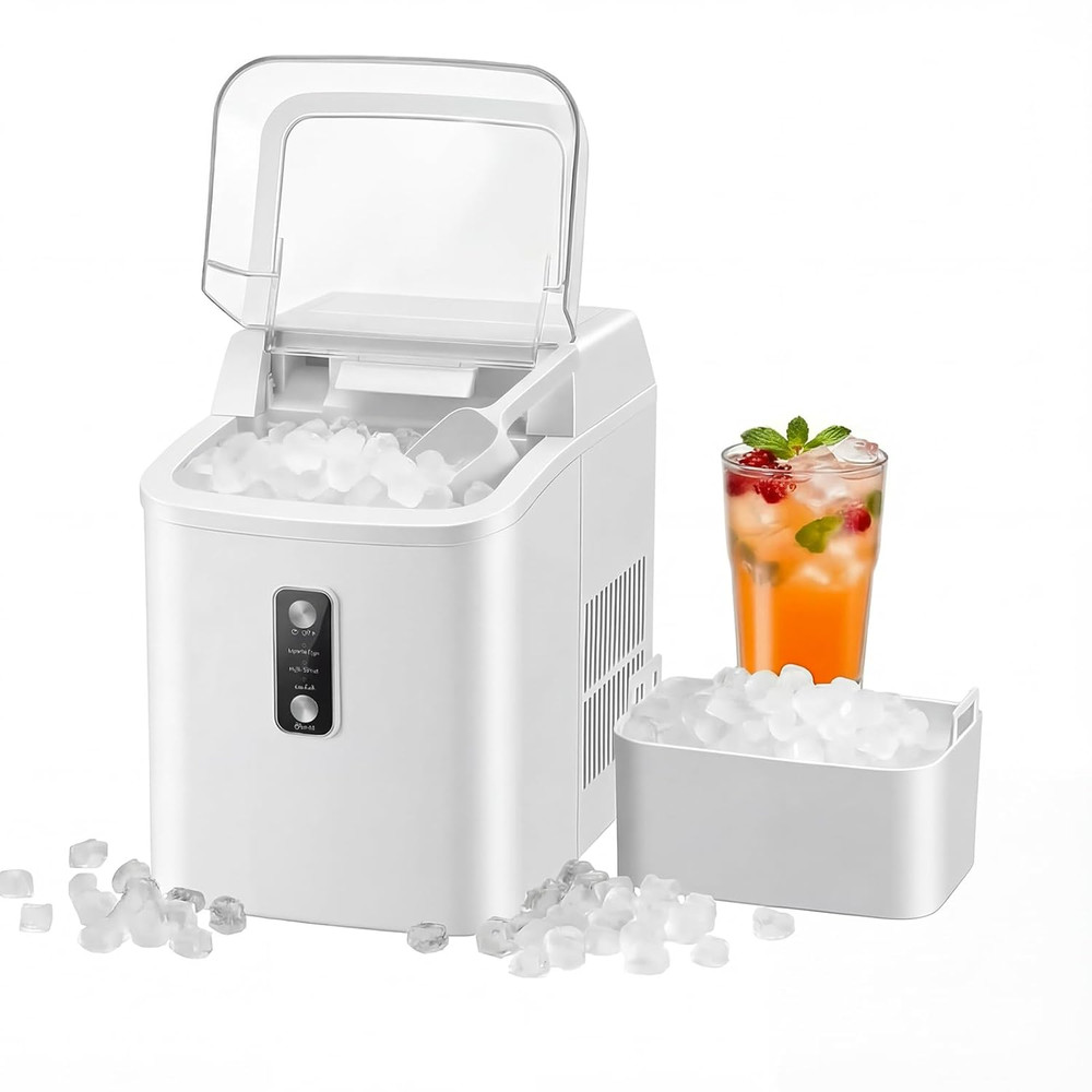 Nugget Ice Maker Countertop, Portable Ice Makers Machine with Removable Basket a