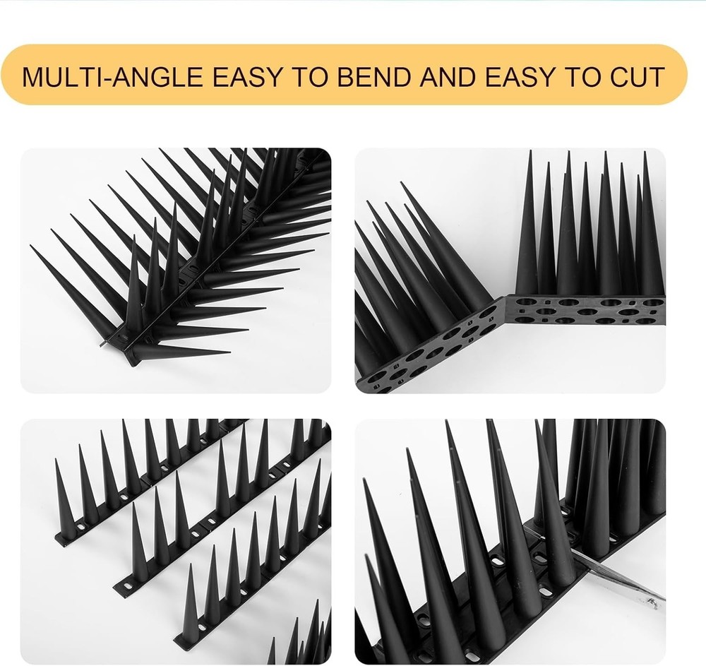 High Coverage 4ft Bird Spikes - Black Raccoon & Woodpecker Deterrent Solution