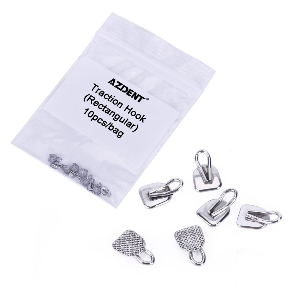 10pcs Orthodontic Lingual Buttons With Traction Hook Dental Rectangular AZDENT