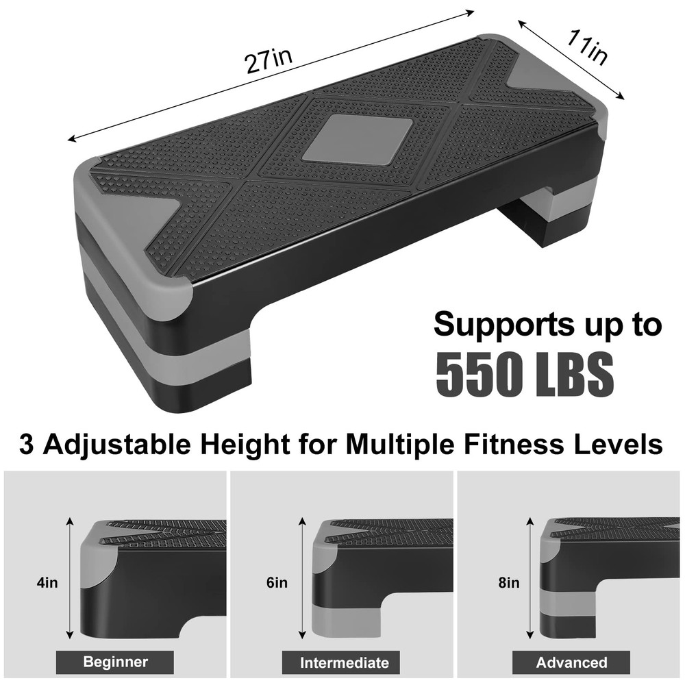 Adjustable Exercise Workout Aerobic Stepper Step Platform Trainer (Gray)