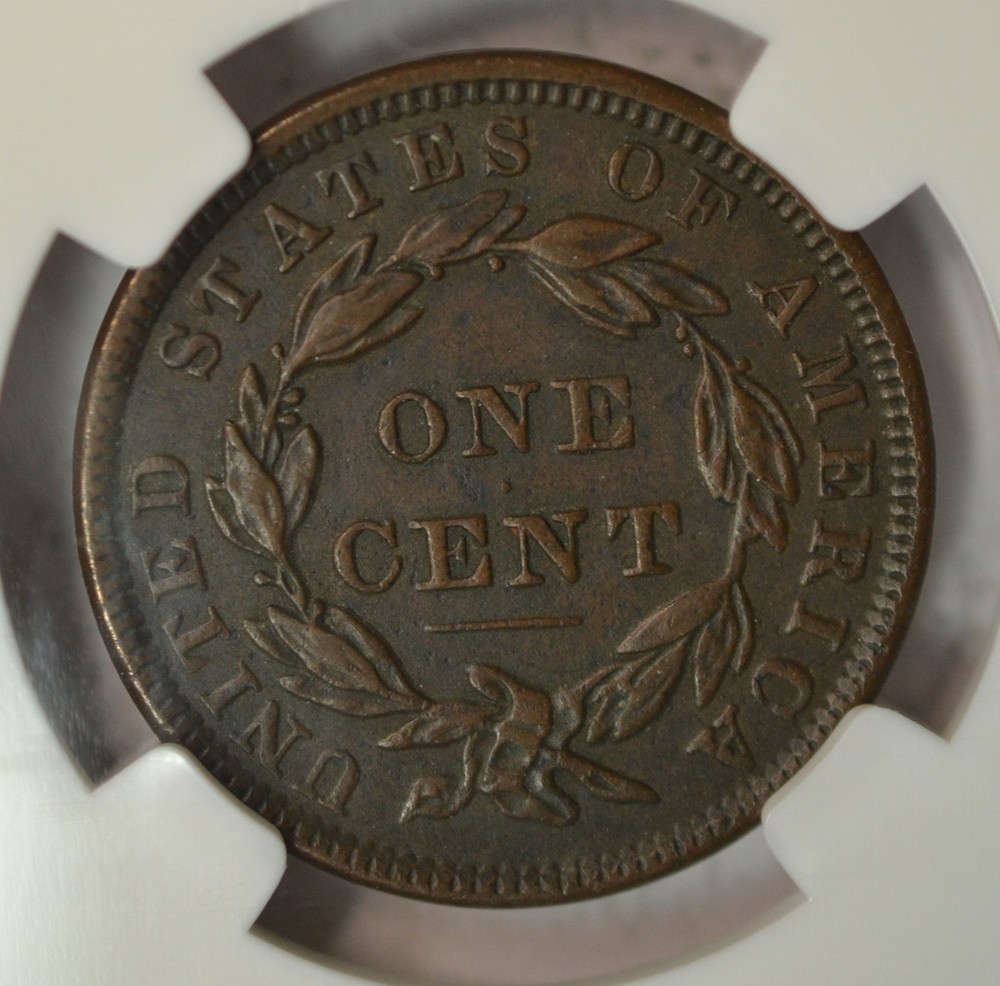 1838 Coronet Head large cent, NGC XF45