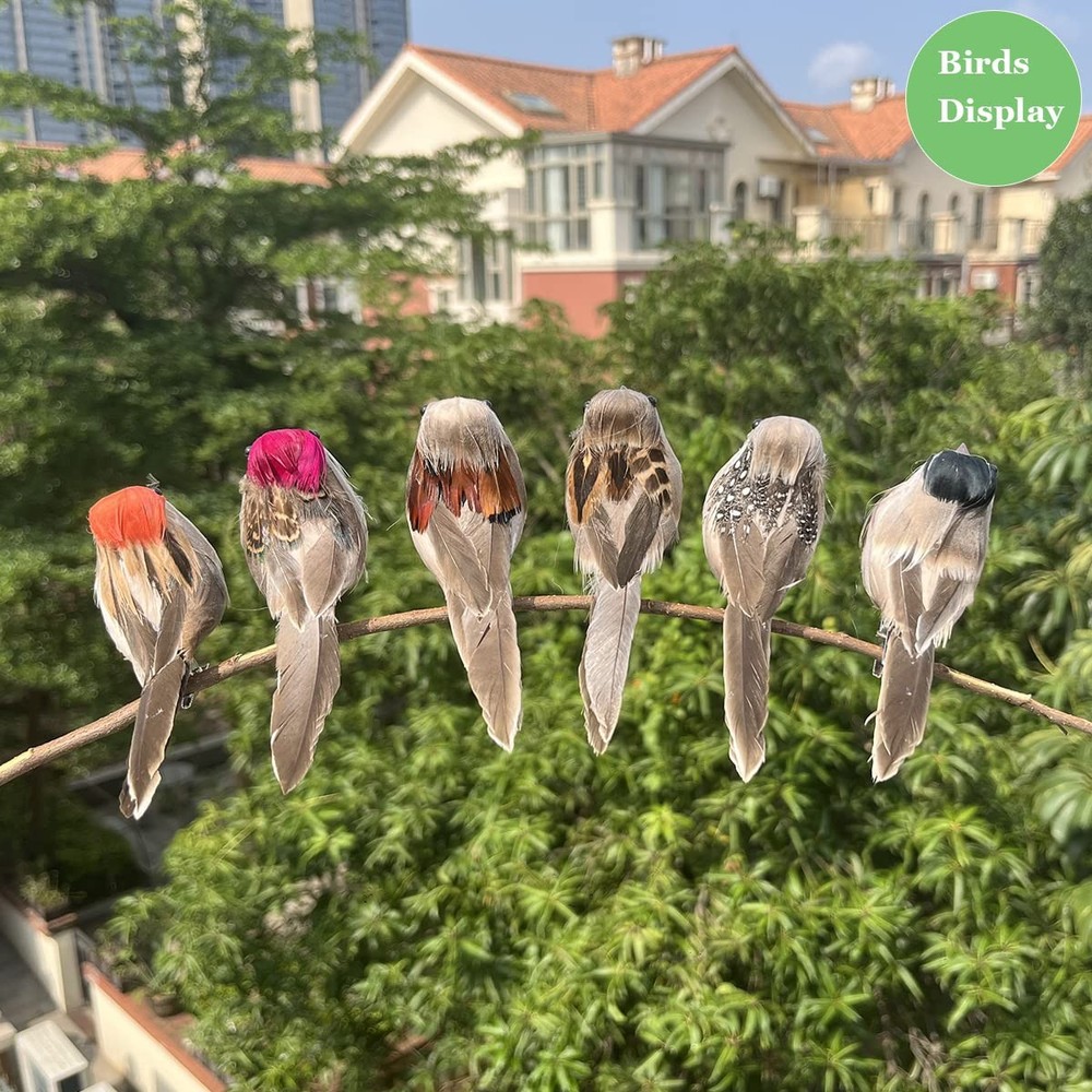 6pcs Artificial Birds Realistic 3.9-Inch Simulation Foam Feather Sparrow Bird...