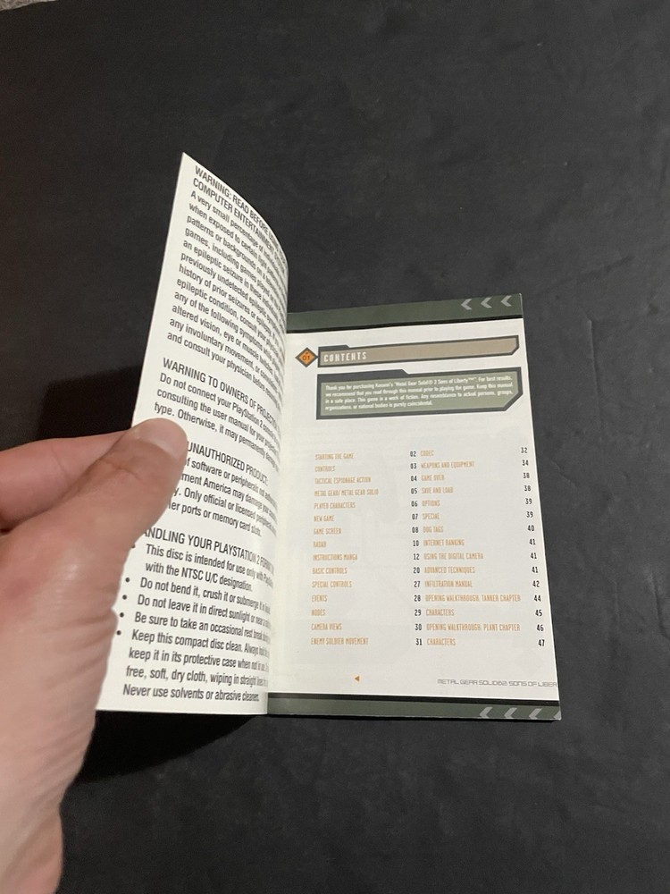 metal gear solid 2 ps2 manual only
