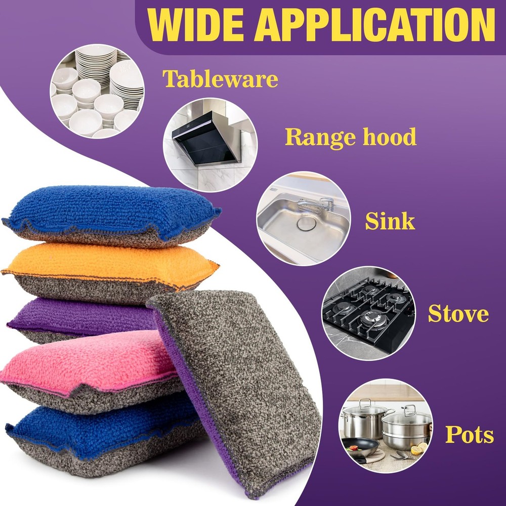 8 Pack Microfiber Sponge Kitchen - Dish Scrubber Sponge Non-Scratch Reusable ...