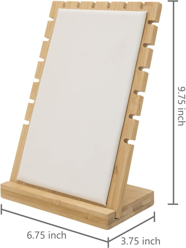 display stand 2-Pack Bamboo Jewelry Display Stands with PU Panel & Multi-Rung