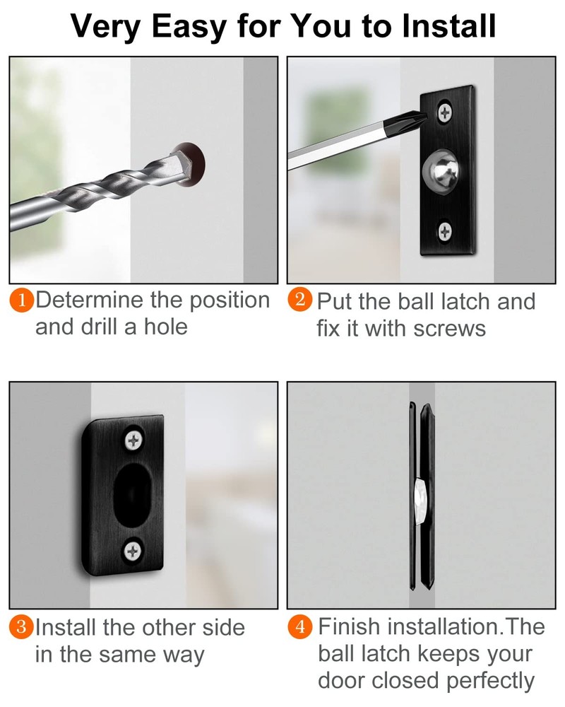 French Door Ball Catch Latch Hardware for Closet - 2 Pack