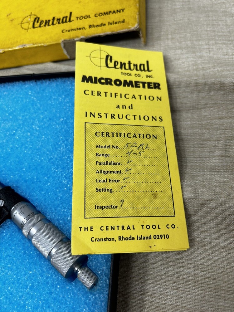 CENTRAL TOOL CO #52RL 4"-5" Micrometer Spindle Lock and Friction Stop