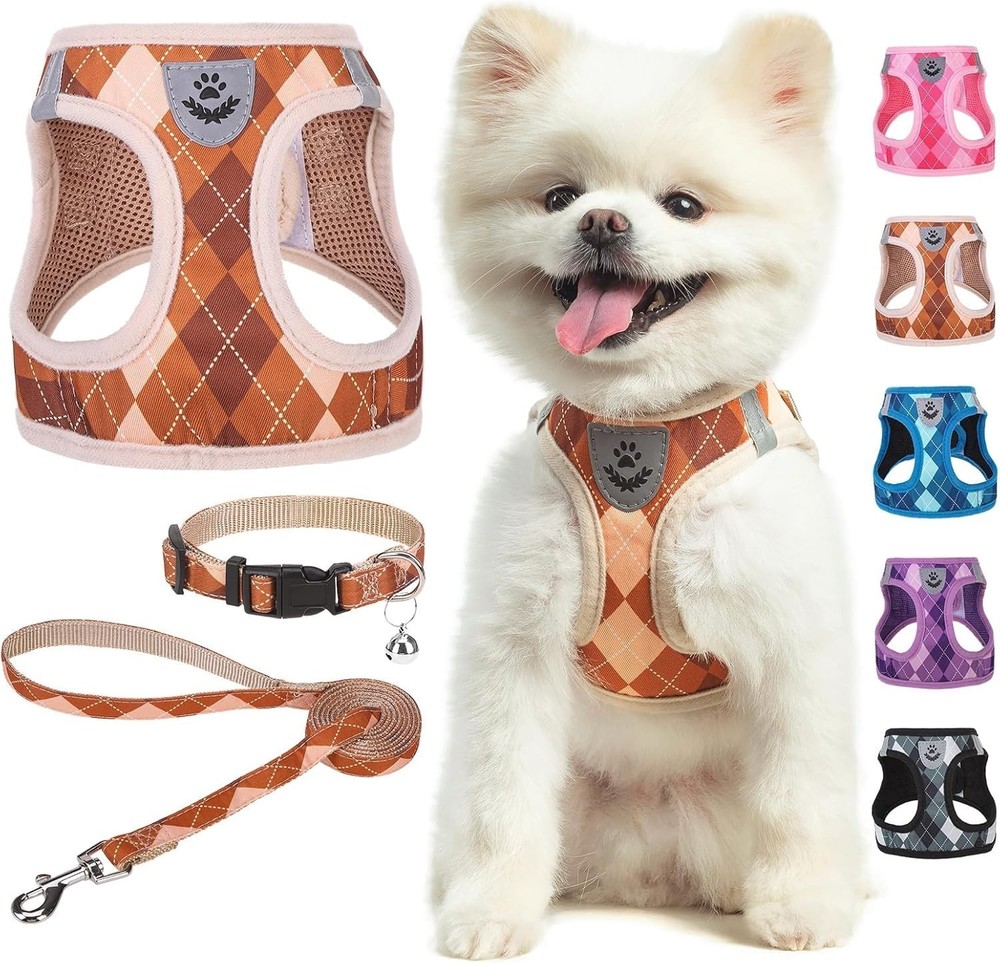 Small Dog Harness & Leash Collar Set Step in No Pull Soft Mesh Dog Harnesses