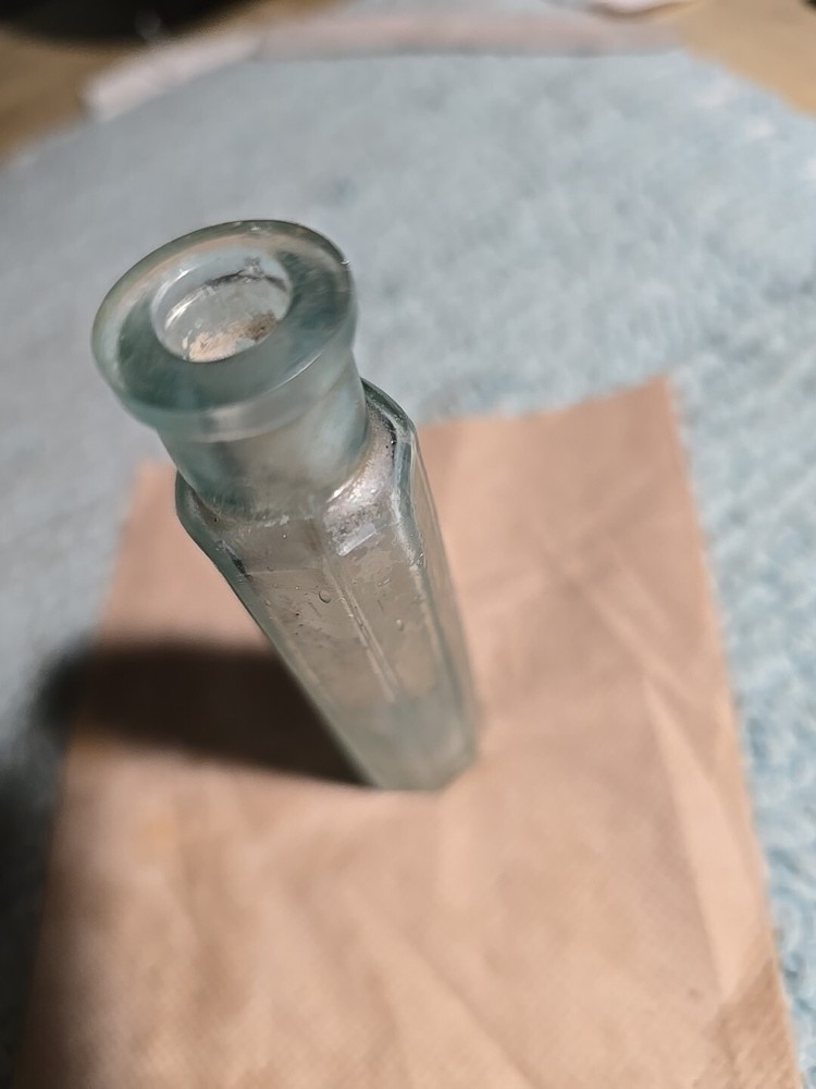 Small Octagon shaped Light Green Antique Bottle EMPTY