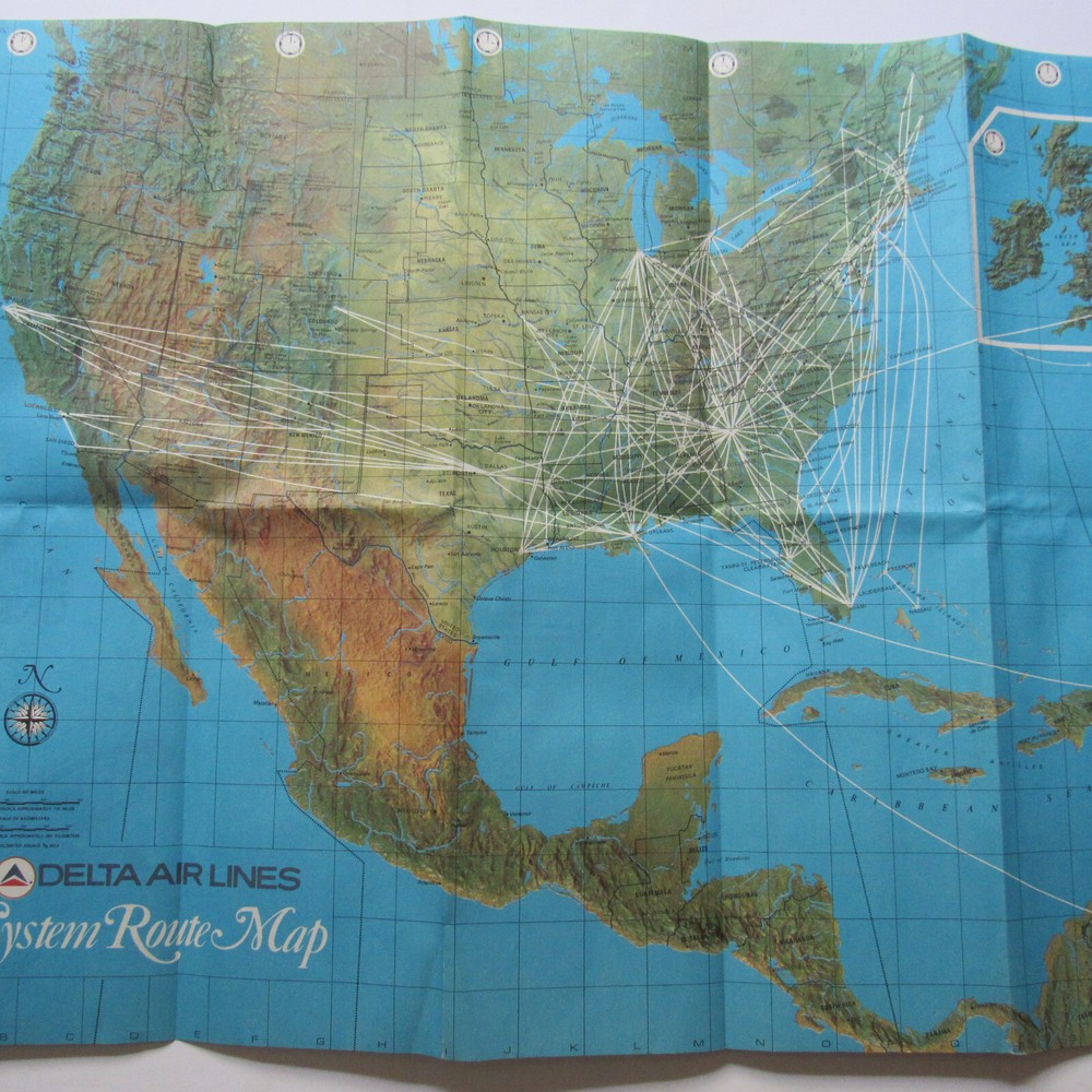 Delta Air Lines System Route Map, January 1978, Fold Out 22" x 17"