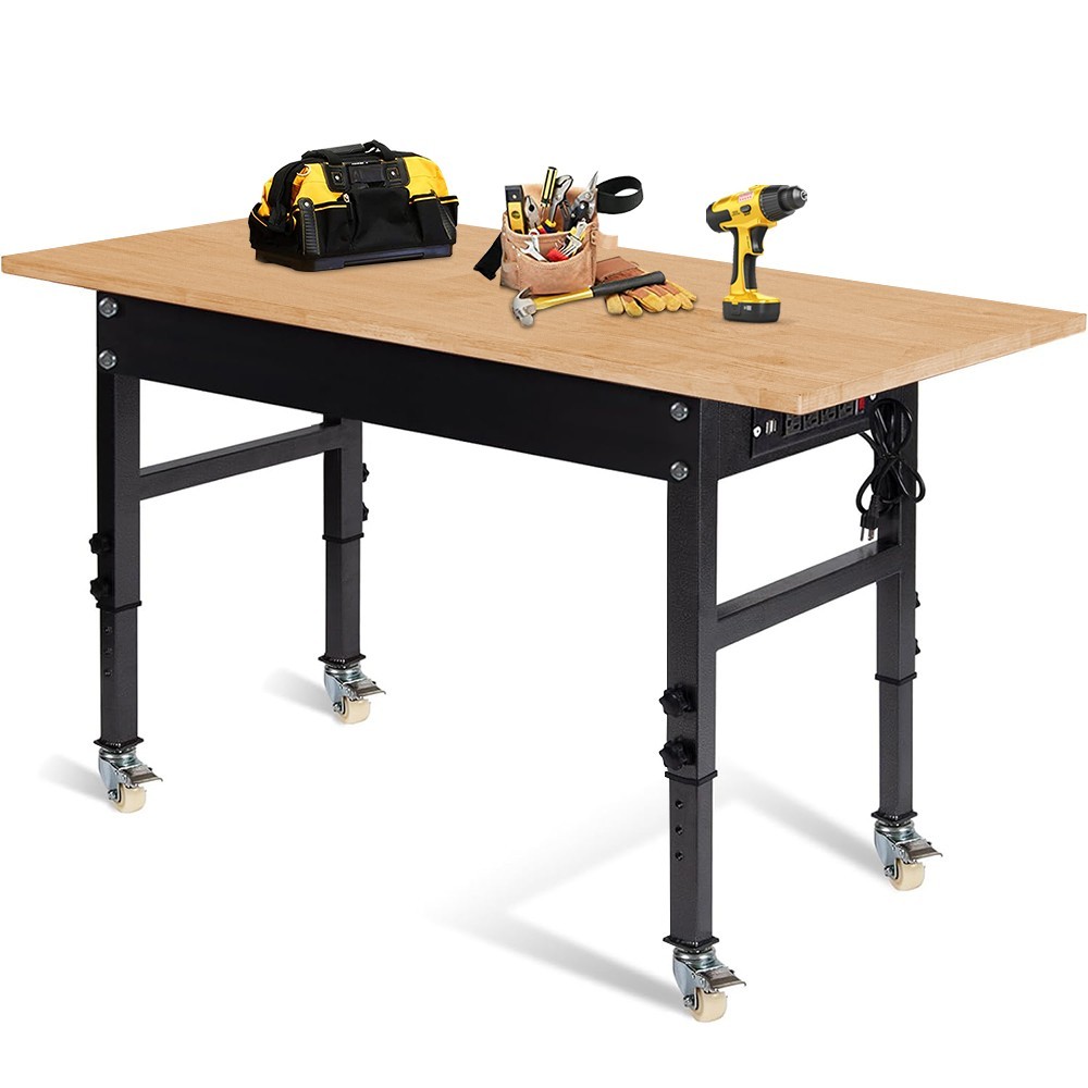 60" Adjustable Work Bench, Workbench Heavy-Duty Work Table for Garage, Workshop