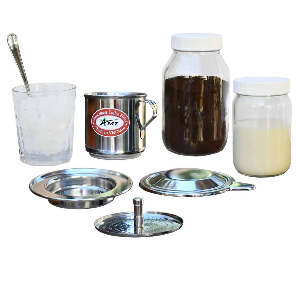 AMT 9.5 oz Coffee Maker, Phin Filter, Screw Down OZ - Handle, Silver