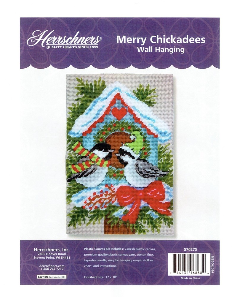 MERRY CHICKADEES  WALL HANGING 7ct  plastic canvas PATTERN  (#TF0378)
