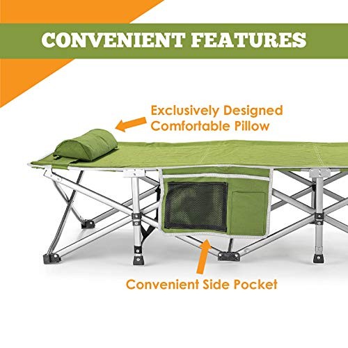 Folding Camping Cot – Extra Strong Single Person Small-Collapsing Army Green