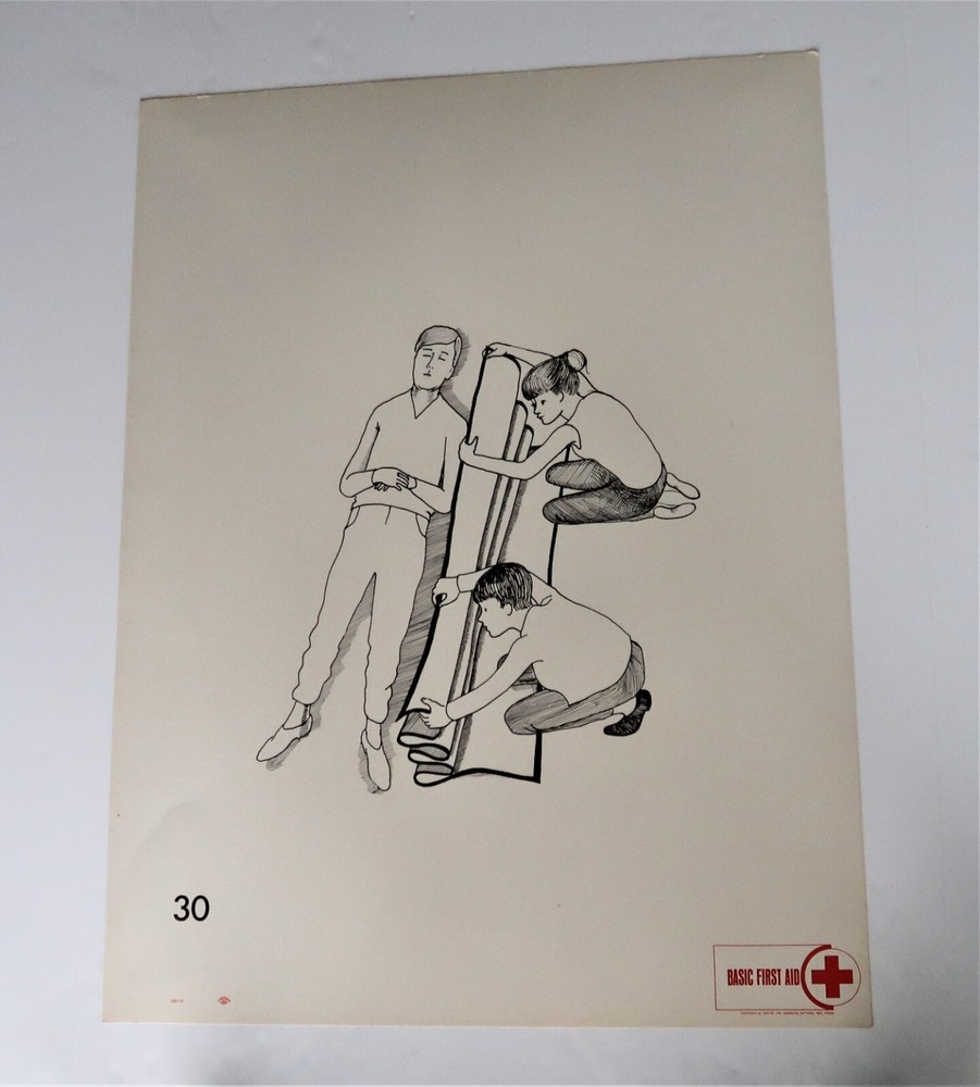 Vtg American National Red Cross Basic First Aid Drawing 2 Side Ephemera 1970 30