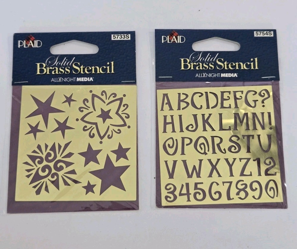 Plaid Solid Brass Stencil Set Stars + Alphabet Numbers 2003 Scrapbooking...