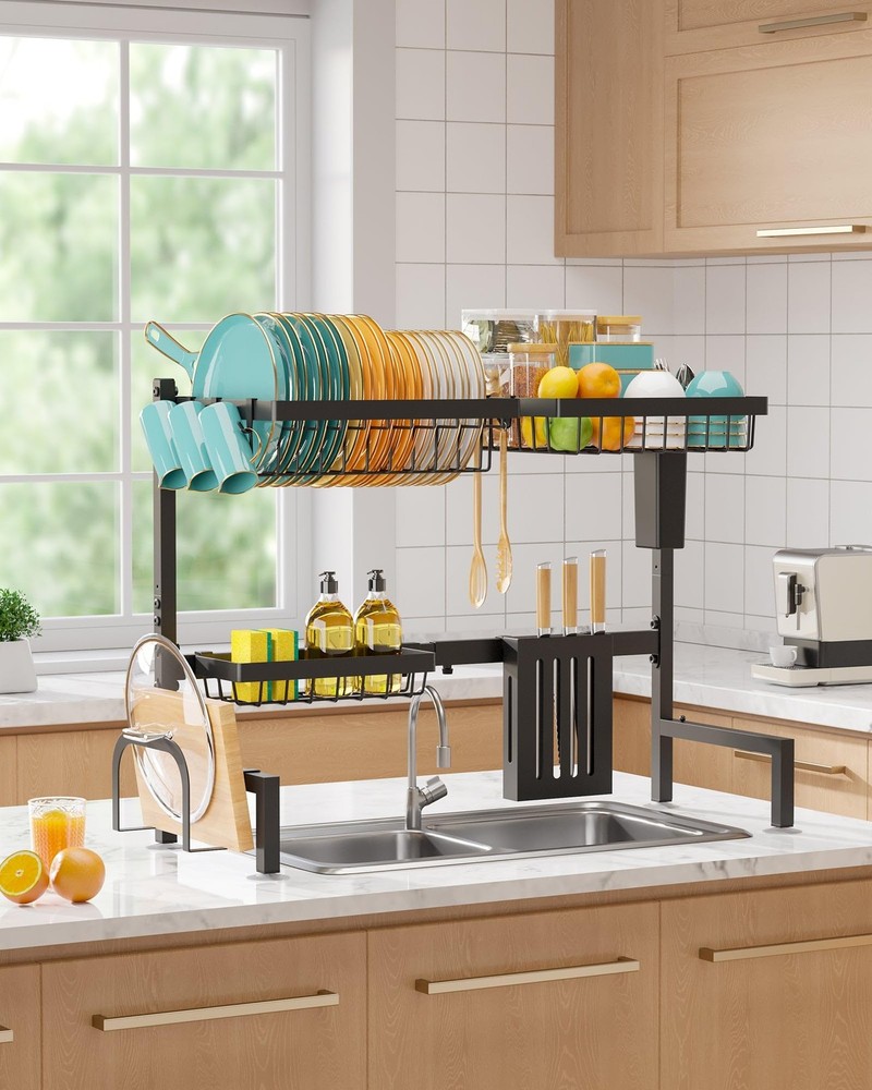 Over The Sink Dish Drying Rack - Adjustable 2 Tier Large Capacity Stainless S...