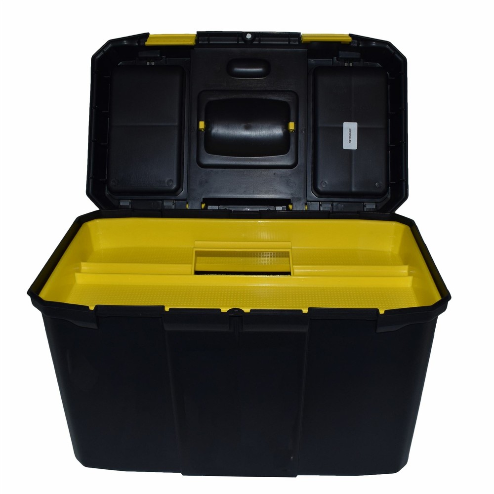 Plastic Double Tool Box Toolbox Storage Pull Along Handle Trolley 9 Compartment