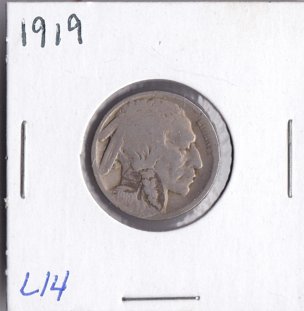 1919 Buffalo Nickel Acid Dated Slightly Rotated Dies L14