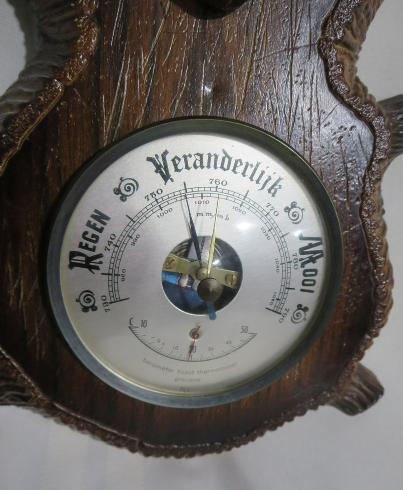 Black Forest Design Hard Plastic Deer Head Barometer Thermometer Wall Hanging