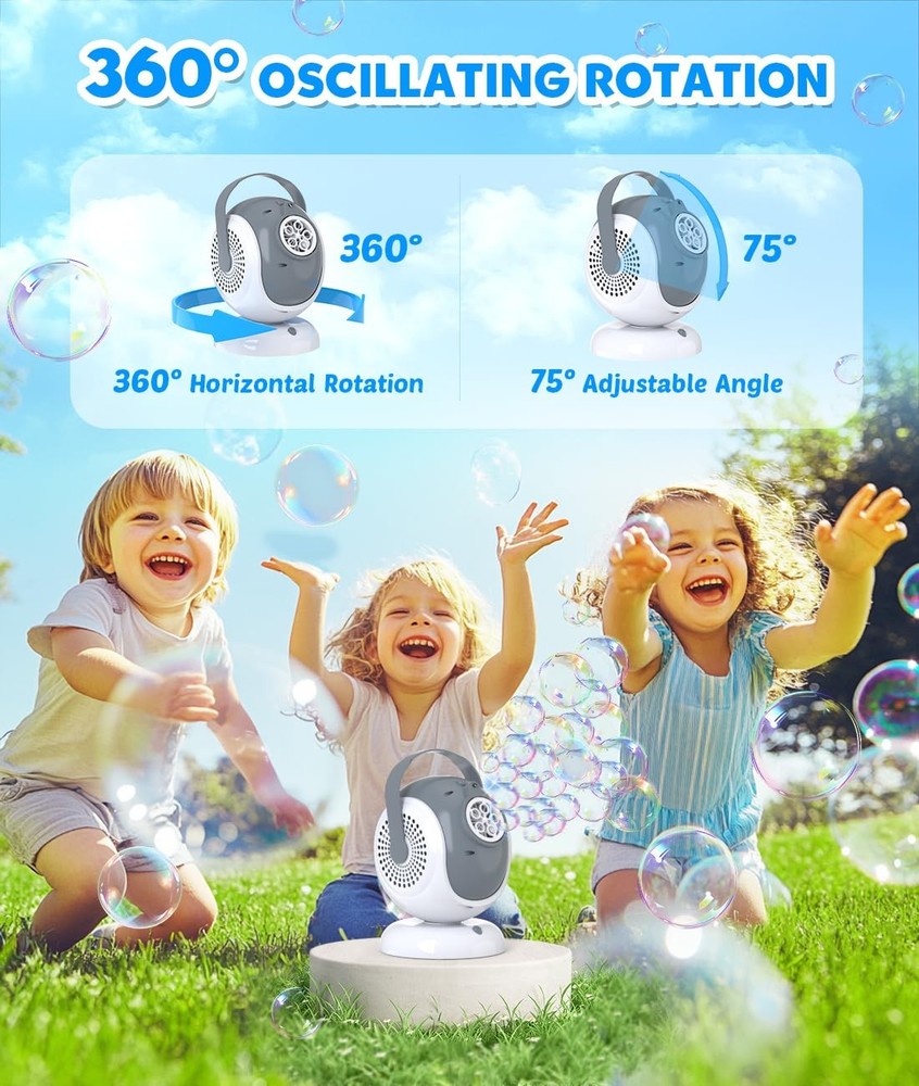 Bubble Machine - Automatic Bubbles Blower for Kids, Toddlers - 360° Rotation & 7