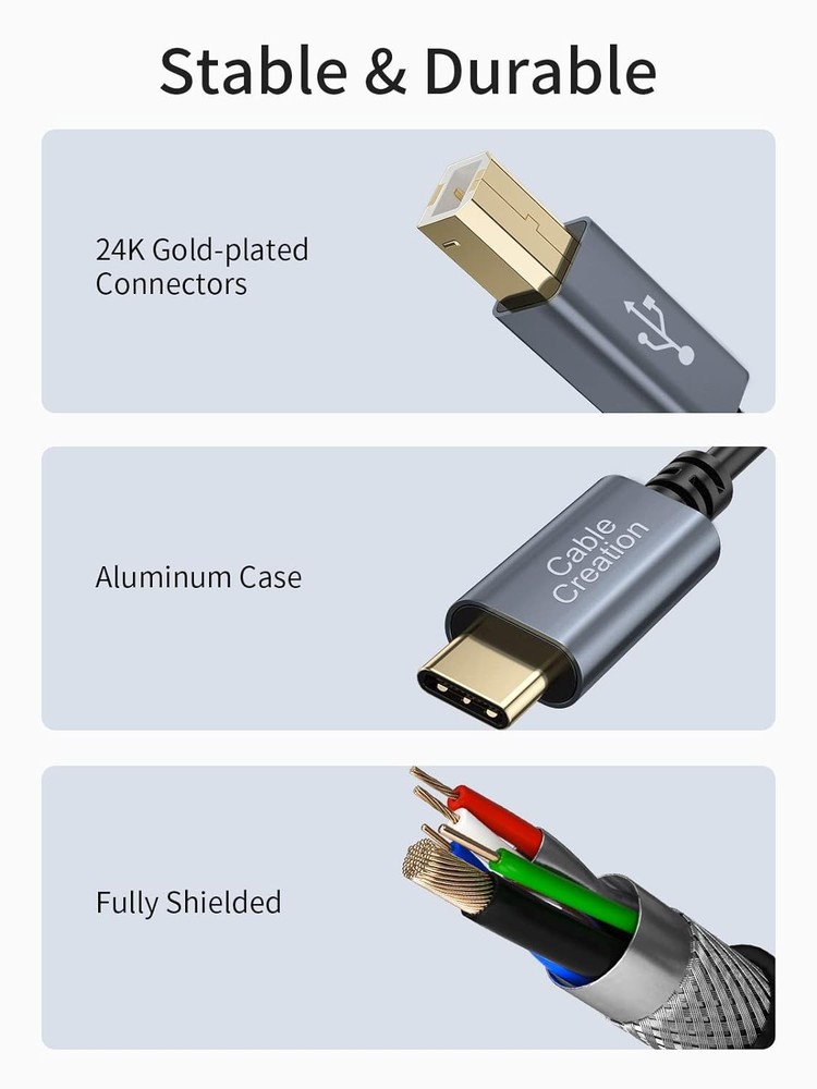 CableCreation USB B to C Printer Cable 10FT, USB-C Space Grey