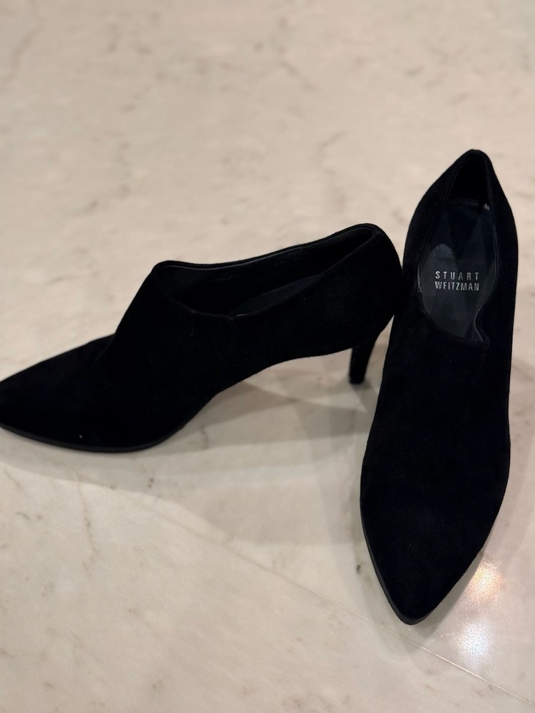 Stuart Weitzman Black Suede Pointed Toe Ankle Boot Shooties Size 7.5M