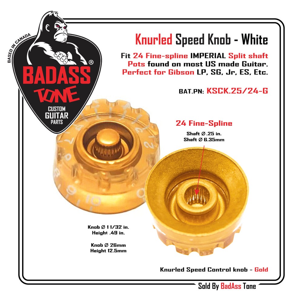 High Quality Gold Knurled Speed Knobs - 1/4 Shaft / 24 Fine-Spline