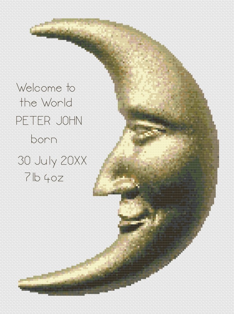 Cross Stitch Pattern Only by Florashell - Birth Sampler - Man in the Moon