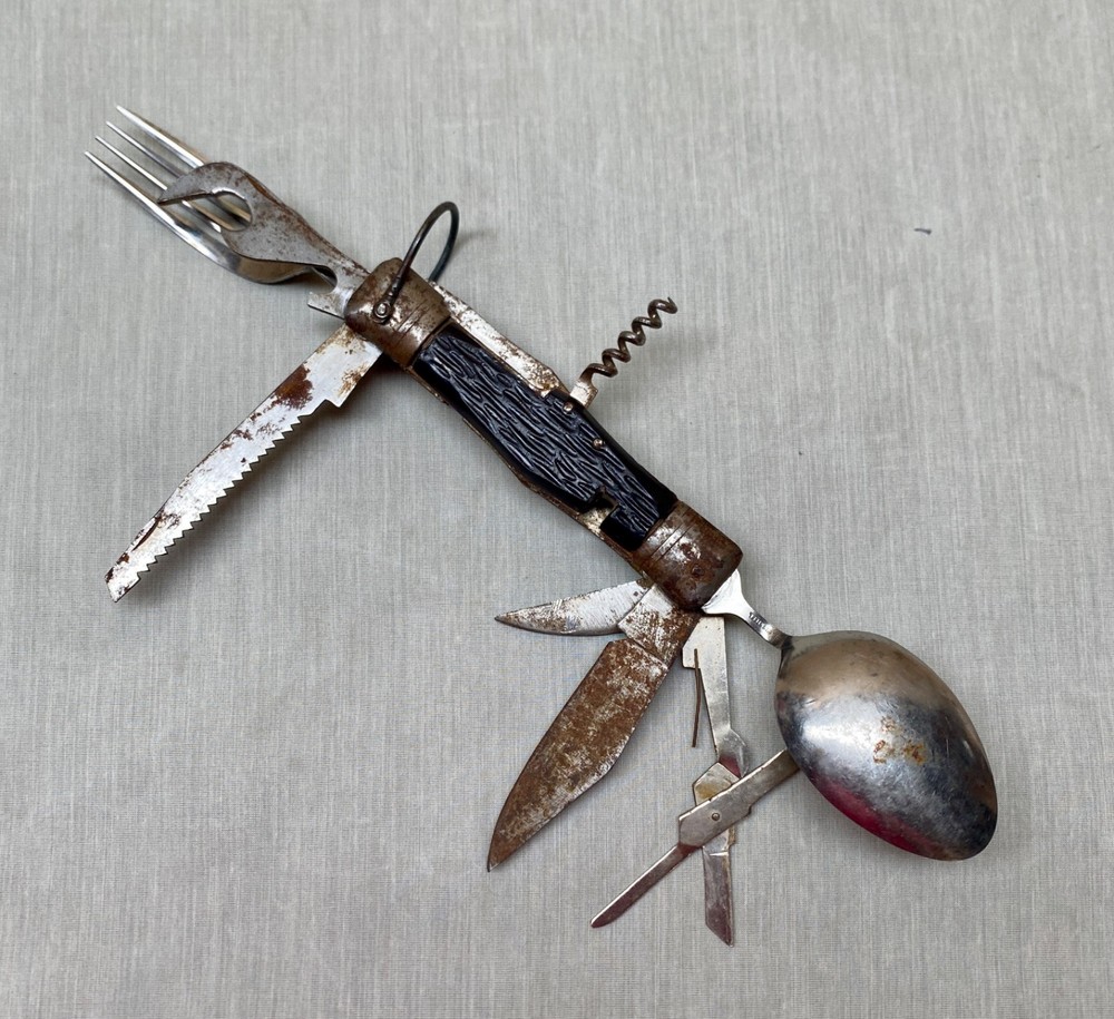 Rustic Camping Folding Utility Knife Spoon Fork | Rustic Utensil Display