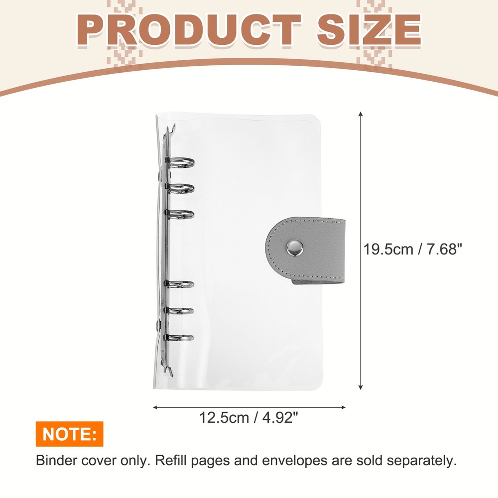 A6 Binder Cover, Soft PVC 6 Round Ring Clear Refillable Notebook, Silver Clip