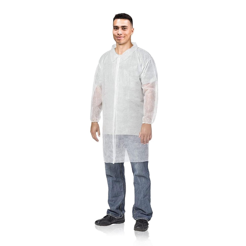 White Disposable Lab Coats Polypropylene Elastic Wrists 120 Count Medium