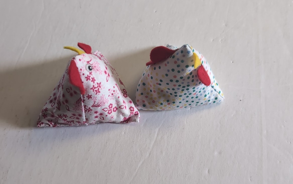 2 Chicken Pin Cushions Triangular Shape 4”