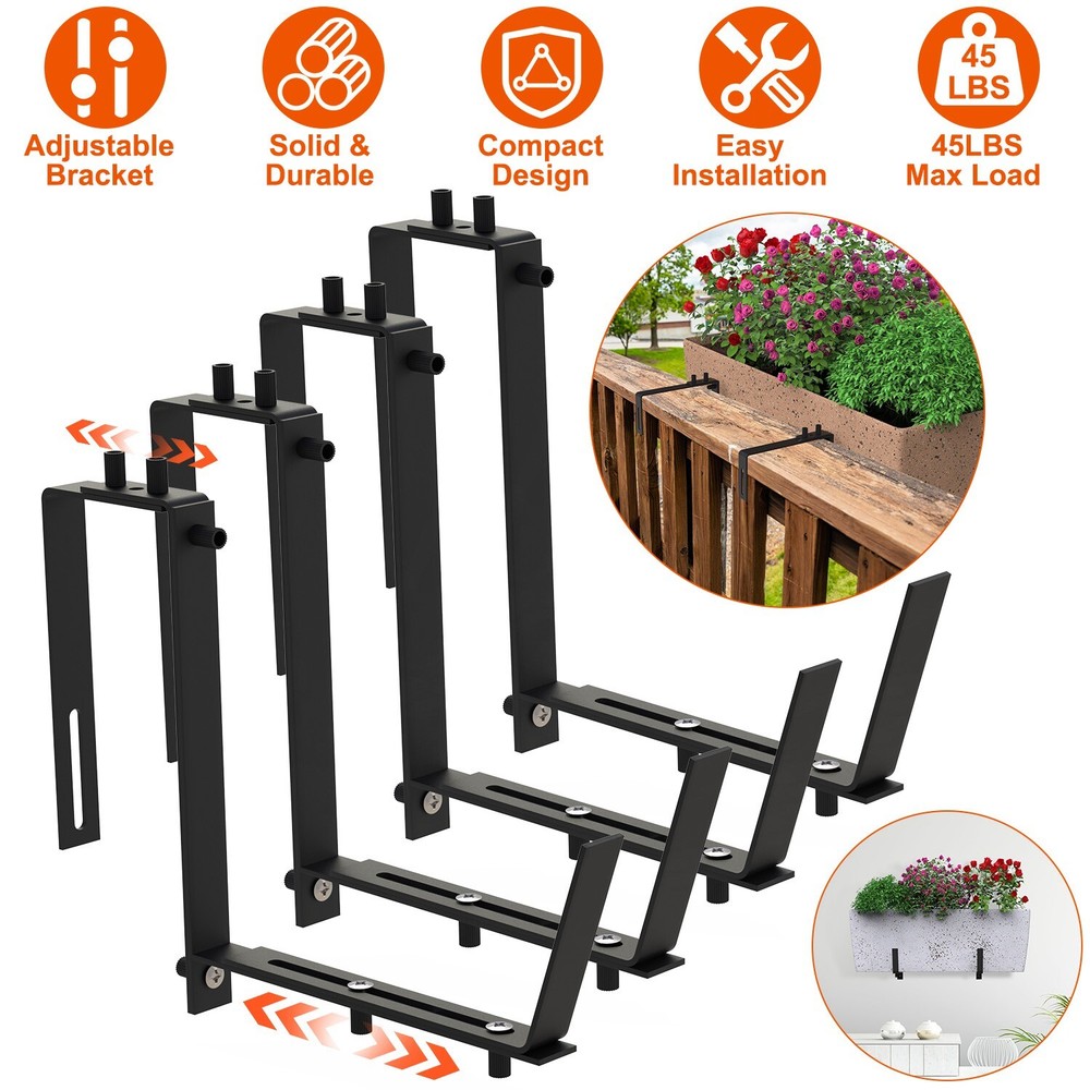 4PACK Window Box Holders Adjustable Planter Box Iron Brackets Flower Box Outdoor