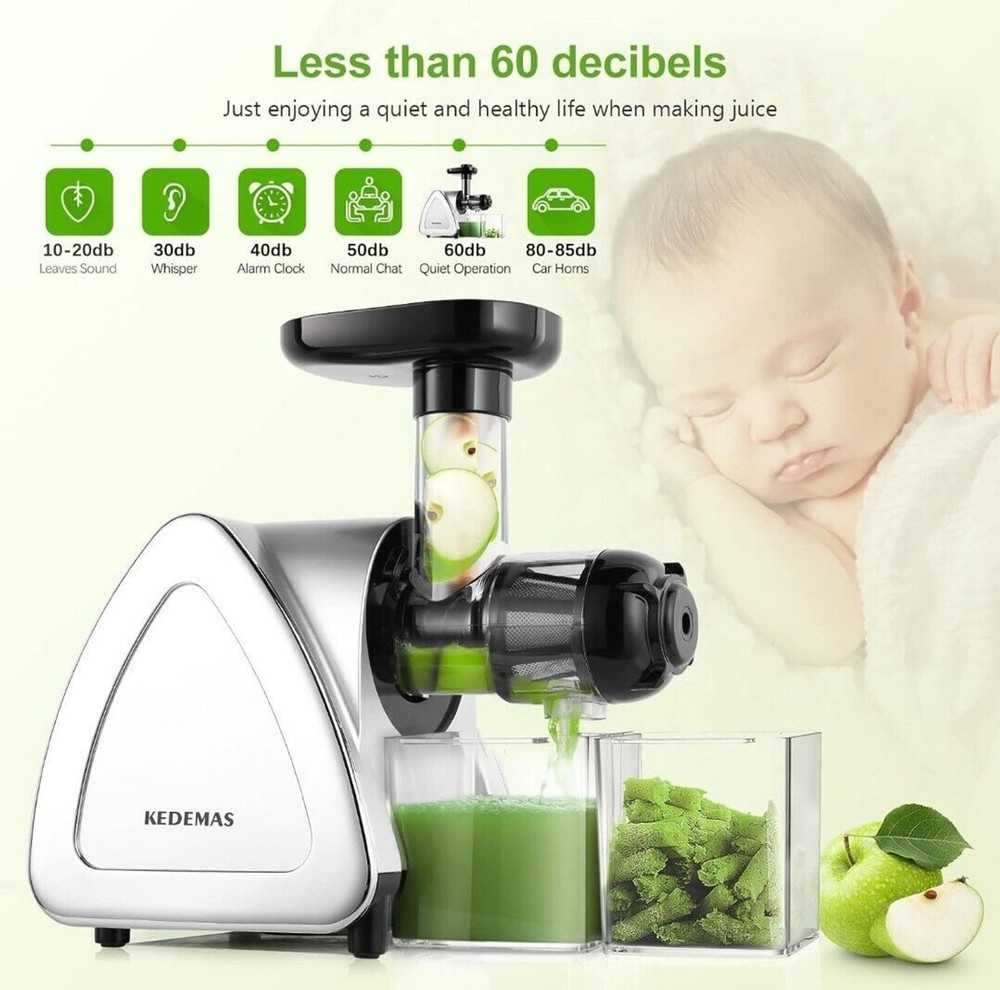 Slow Masticating Juicer with Reverse Function, Cold press, Silver, Portable