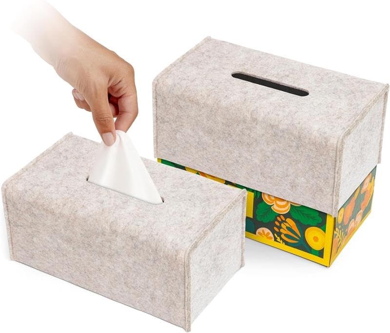 2 Pack Tissue Box Cover - Decorative Tissue Box Holder - Modern Felt Tissue B...